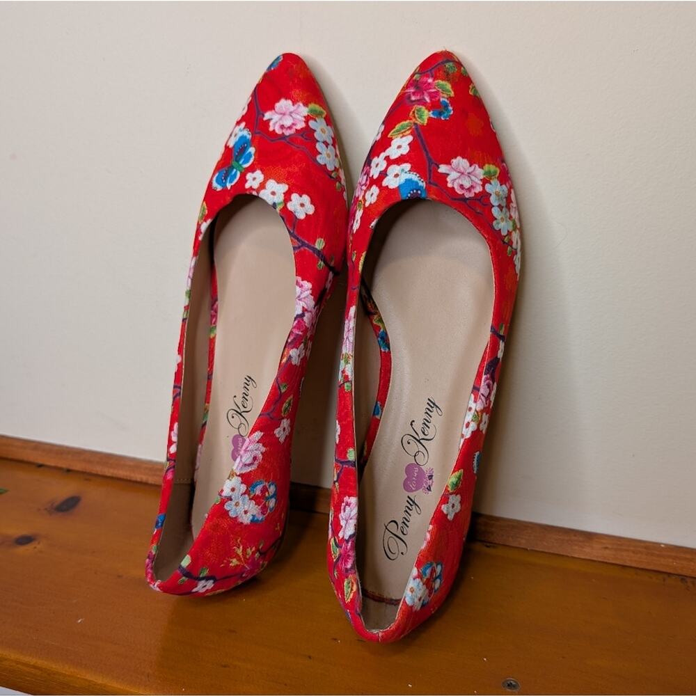 Penny Loves Kenny Women's Red Floral Flats Size 10 - Picture 2 of 7